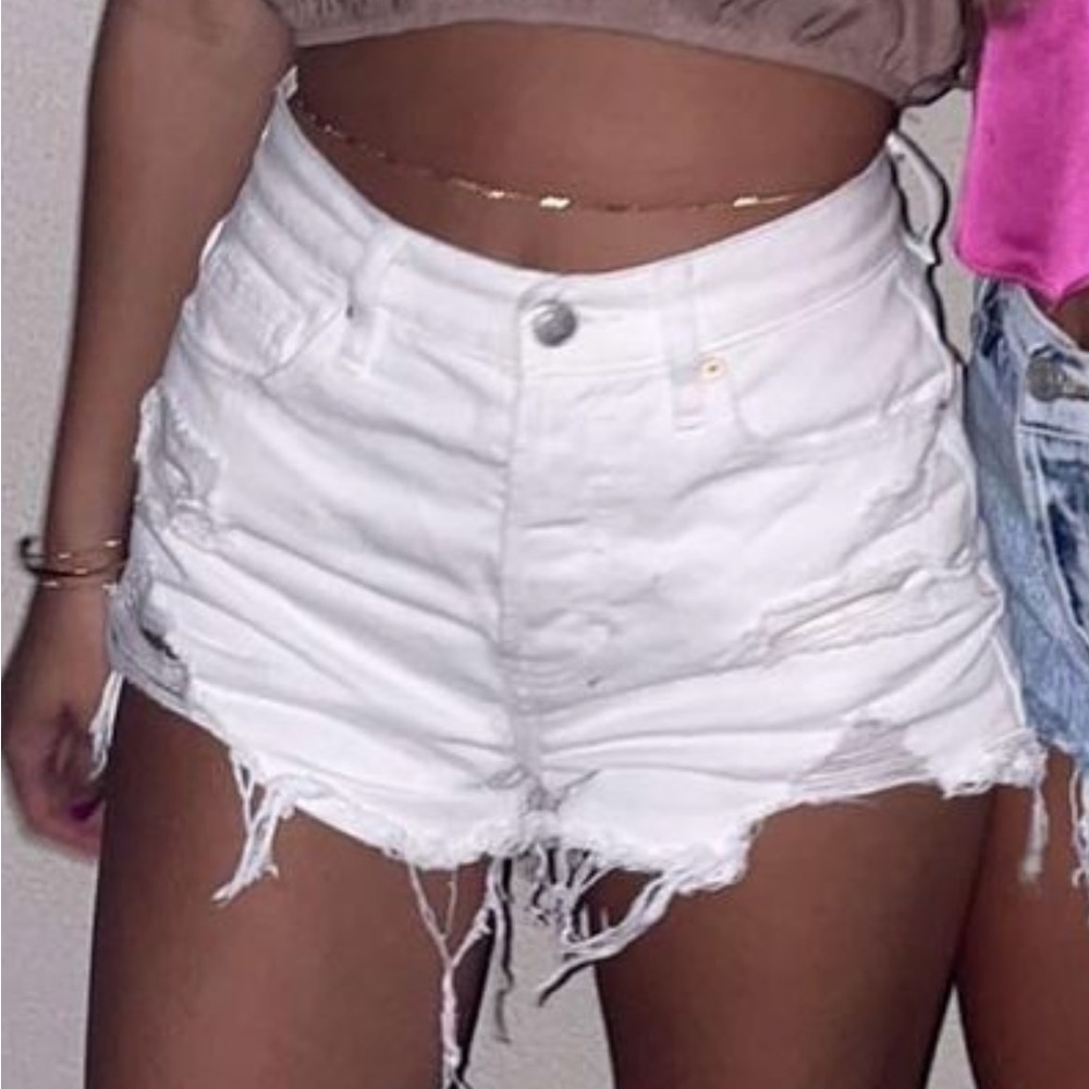 PacSun High Rise White Distressed Shorts